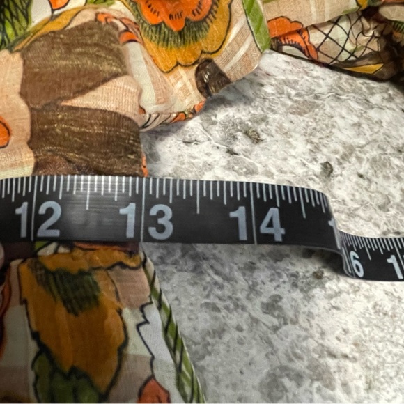 Vintage 70s Orange & Brown Floral Ruffle Neck Maxi Dress Approx Women XS - Picture 13 of 16